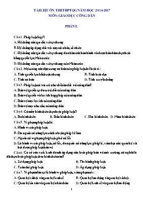 Câu hỏi trắc nghiệm ôn thi THPT quốc gia Giáo dục công dân lớp 12 - Năm học 2016-2017